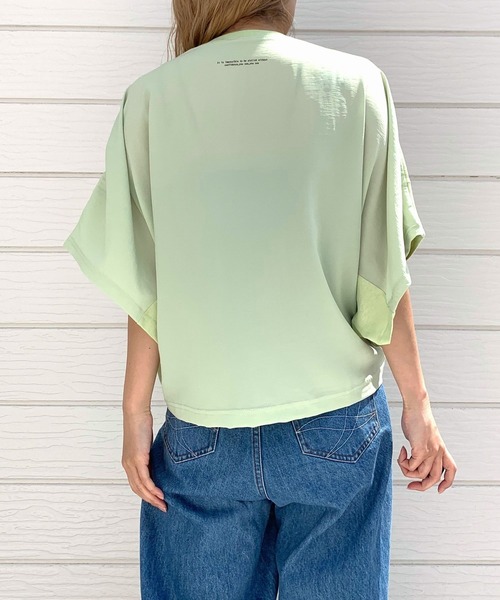Q(キュー)の「USAコットンドルマンT(Tシャツ/カットソー・レディース・アイボリー/ブラック/ライトグリーン・MEDIUM)」の1枚目の写真