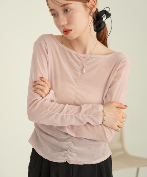 hinari（ヒナリ）の「シアーフロッキーギャザートップス（その他トップス・レディース・ライトブルー/ブラック/アイボリー/ピンク・FREE）」の4枚目の写真