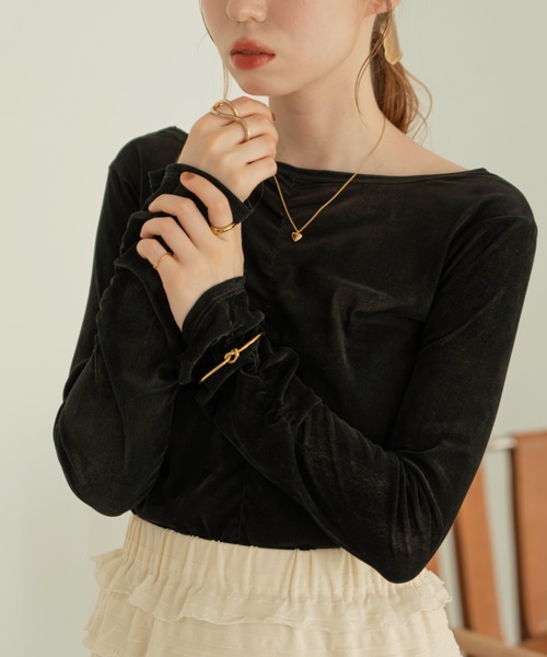 hinari（ヒナリ）の「シアーフロッキーギャザートップス（その他トップス・レディース・ライトブルー/ブラック/アイボリー/ピンク・FREE）」の2枚目の写真