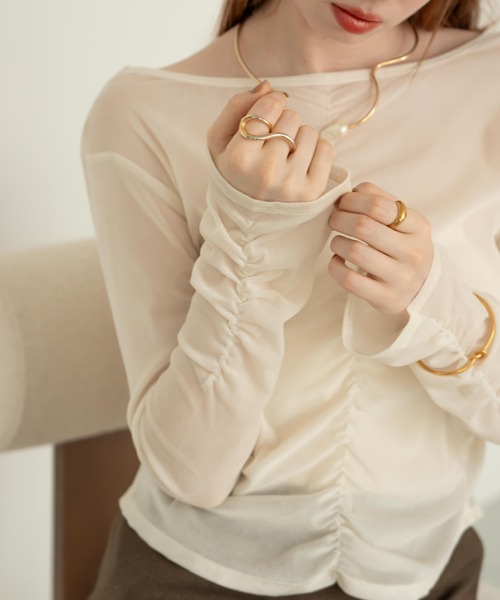 hinari（ヒナリ）の「シアーフロッキーギャザートップス（その他トップス・レディース・ライトブルー/ブラック/アイボリー/ピンク・FREE）」の6枚目の写真