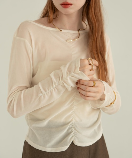 hinari（ヒナリ）の「シアーフロッキーギャザートップス（その他トップス・レディース・ライトブルー/ブラック/アイボリー/ピンク・FREE）」の15枚目の写真