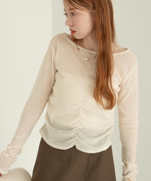 hinari（ヒナリ）の「シアーフロッキーギャザートップス（その他トップス・レディース・ライトブルー/ブラック/アイボリー/ピンク・FREE）」の8枚目の写真