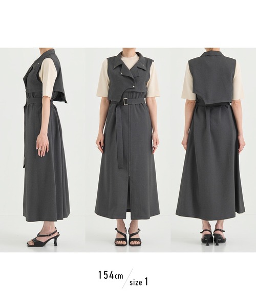 UNITED TOKYO(ユナイテッドトウキョウ)の「【残りわずか!】3WAYイレギュラーベストSETワンピース|細見え/ウォッシャブル/秋服(ワンピース・レディース・ブラック/ダークグレー/ベージュ・1/2)」の18枚目の写真