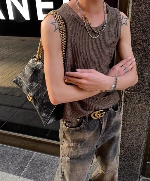 クレージュ ロゴ ニット y2k タンクトップ トップス ノースリーブ M