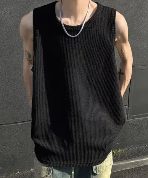 NOWLE（ノウル）の「【NOWLE】Y2K ストライプ サーマル ノースリーブ トップス（タンクトップ・メンズ・ブラック/アッシュブラウン/グレー/ホワイト・FREE）」の18枚目の写真