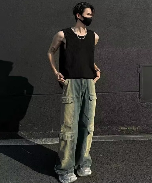 NOWLE（ノウル）の「【NOWLE】Y2K ストライプ サーマル ノースリーブ トップス（タンクトップ・メンズ・ブラック/アッシュブラウン/グレー/ホワイト・FREE）」の19枚目の写真