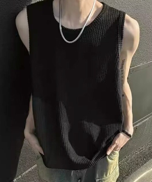 NOWLE（ノウル）の「【NOWLE】Y2K ストライプ サーマル ノースリーブ トップス（タンクトップ・メンズ・ブラック/アッシュブラウン/グレー/ホワイト・FREE）」の17枚目の写真