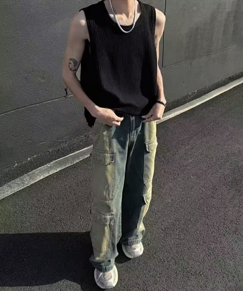 NOWLE（ノウル）の「【NOWLE】Y2K ストライプ サーマル ノースリーブ トップス（タンクトップ・メンズ・ブラック/アッシュブラウン/グレー/ホワイト・FREE）」の20枚目の写真