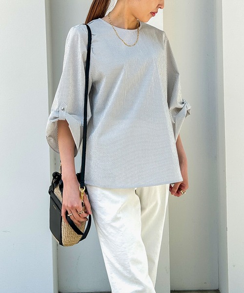 LAUTREAMONT（ロートレアモン）の「【WEB限定】クールマックスサッカーブラウス≪洗濯機で洗える≫（シャツ/ブラウス・レディース・ブルー系その他/ダークネイビー/ホワイト/グレー系その他・9号/11号）」の3枚目の写真