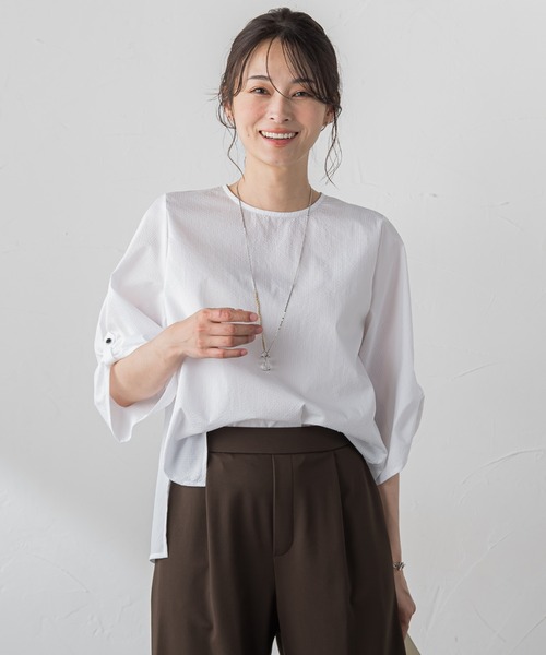 LAUTREAMONT（ロートレアモン）の「【WEB限定】クールマックスサッカーブラウス≪洗濯機で洗える≫（シャツ/ブラウス・レディース・ブルー系その他/ダークネイビー/ホワイト/グレー系その他・9号/11号）」の2枚目の写真