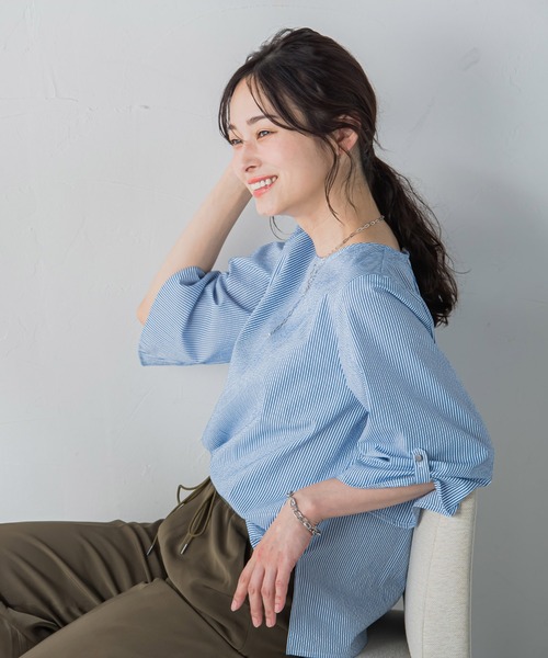 LAUTREAMONT（ロートレアモン）の「【WEB限定】クールマックスサッカーブラウス≪洗濯機で洗える≫（シャツ/ブラウス・レディース・ブルー系その他/ダークネイビー/ホワイト/グレー系その他・9号/11号）」の8枚目の写真