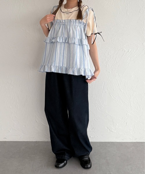 kutir（クティール）の「半袖リボンメロートップス（Tシャツ/カットソー・レディース・ネイビー/レッド/アイボリー/ブラック・FREE）」の7枚目の写真