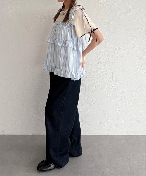 kutir（クティール）の「半袖リボンメロートップス（Tシャツ/カットソー・レディース・ネイビー/レッド/アイボリー/ブラック・FREE）」の8枚目の写真