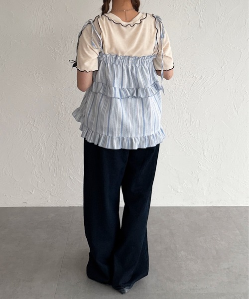 kutir（クティール）の「半袖リボンメロートップス（Tシャツ/カットソー・レディース・ネイビー/レッド/アイボリー/ブラック・FREE）」の9枚目の写真