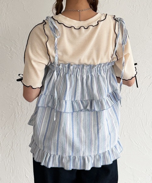 kutir（クティール）の「半袖リボンメロートップス（Tシャツ/カットソー・レディース・ネイビー/レッド/アイボリー/ブラック・FREE）」の6枚目の写真