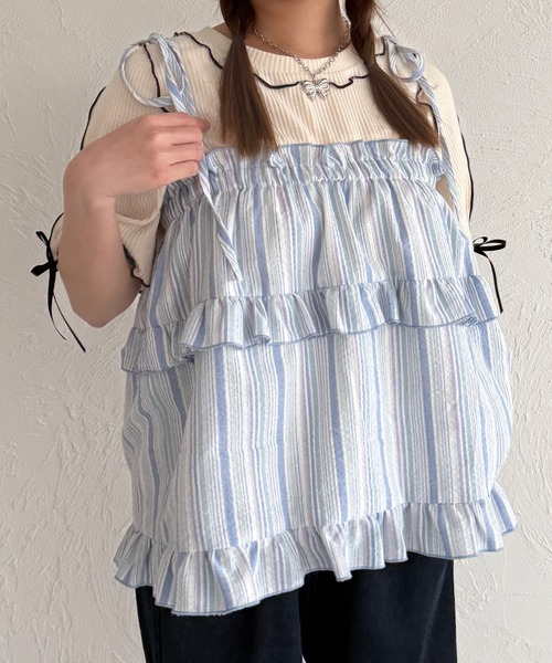 kutir（クティール）の「半袖リボンメロートップス（Tシャツ/カットソー・レディース・ネイビー/レッド/アイボリー/ブラック・FREE）」の5枚目の写真