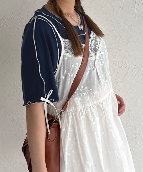 kutir（クティール）の「半袖リボンメロートップス（Tシャツ/カットソー・レディース・ネイビー/レッド/アイボリー/ブラック・FREE）」の20枚目の写真