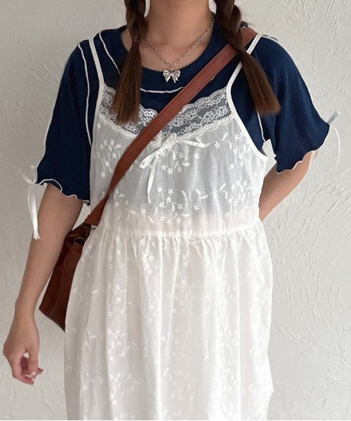 kutir（クティール）の「半袖リボンメロートップス（Tシャツ/カットソー・レディース・ネイビー/レッド/アイボリー/ブラック・FREE）」の21枚目の写真