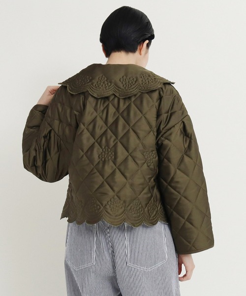 Dot＆Stripes CHILD WOMAN（ドットアンドストライプス　チャイルドウーマン）の「サテンキルトカットワーク はおりジャケット（テーラードジャケット・レディース・アイボリー/カーキ・FREE）」の20枚目の写真