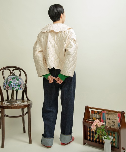 Dot＆Stripes CHILD WOMAN（ドットアンドストライプス　チャイルドウーマン）の「サテンキルトカットワーク はおりジャケット（テーラードジャケット・レディース・アイボリー/カーキ・FREE）」の17枚目の写真