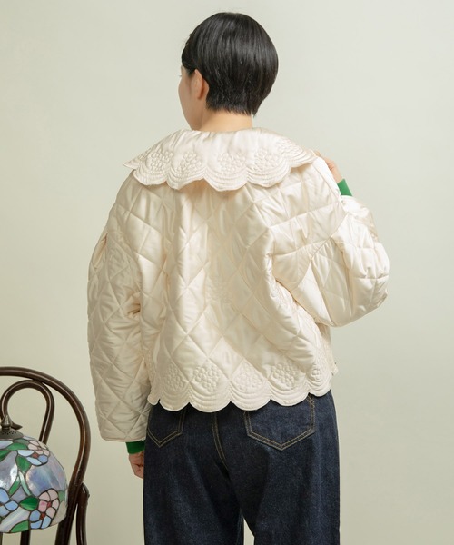 Dot＆Stripes CHILD WOMAN（ドットアンドストライプス　チャイルドウーマン）の「サテンキルトカットワーク はおりジャケット（テーラードジャケット・レディース・アイボリー/カーキ・FREE）」の13枚目の写真