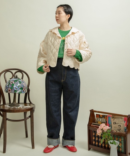 Dot＆Stripes CHILD WOMAN（ドットアンドストライプス　チャイルドウーマン）の「サテンキルトカットワーク はおりジャケット（テーラードジャケット・レディース・アイボリー/カーキ・FREE）」の15枚目の写真