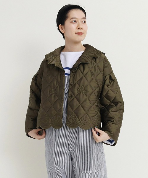 Dot＆Stripes CHILD WOMAN（ドットアンドストライプス　チャイルドウーマン）の「サテンキルトカットワーク はおりジャケット（テーラードジャケット・レディース・アイボリー/カーキ・FREE）」の18枚目の写真