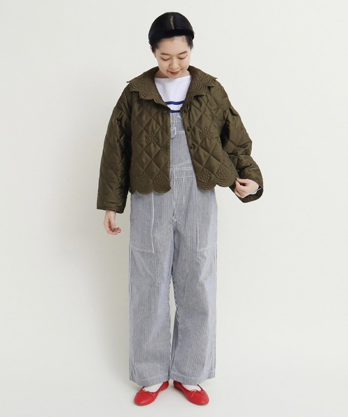 Dot＆Stripes CHILD WOMAN（ドットアンドストライプス　チャイルドウーマン）の「サテンキルトカットワーク はおりジャケット（テーラードジャケット・レディース・アイボリー/カーキ・FREE）」の21枚目の写真
