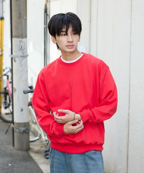 CROSS & STITCH（クロスステッチ）の「CROSS&STITCH/クロスアンドステッチ 10oz 裏毛 スウェット カジュアルトレーナー クルーネック 無地 ユニセックス（スウェット・メンズ・ネイビー/ホワイト/アッシュ/オリーブ/ライトブルー/ブラック/レッド・S/XL/L/M）」の16枚目の写真