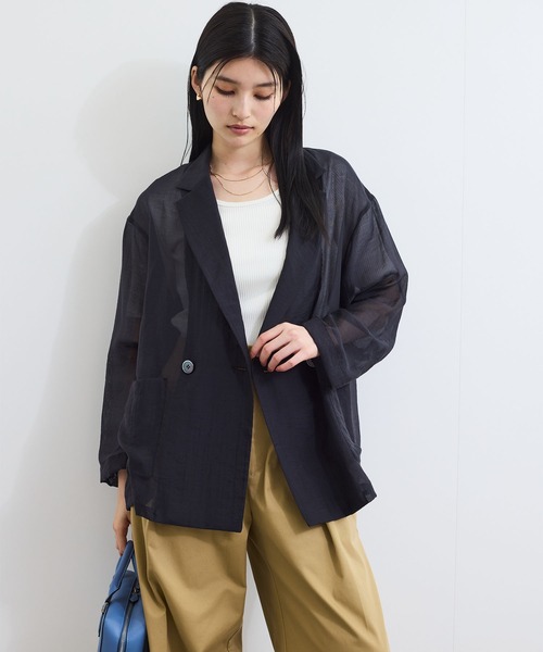 VIS(ビス)の「シアーリラックスジャケット(テーラードジャケット・レディース・ブラック/ベージュ・FREE)」の6枚目の写真