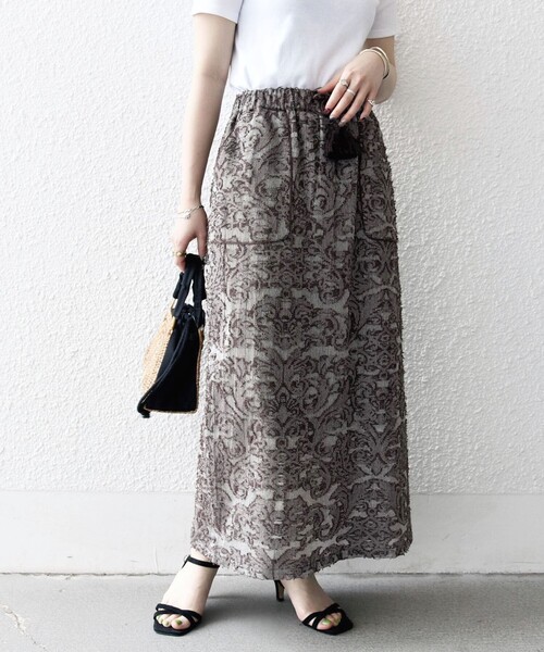 SHIPS any（シップス エニィ）の「SHIPS any:〈手洗い可能〉メッシュ ジャカード イージー Iライン スカート（スカート・レディース・ブルー/ブラウン・ONE SIZE）」の2枚目の写真