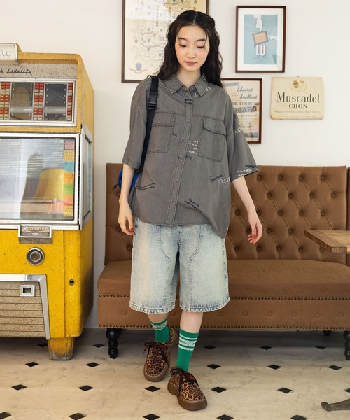 niko and...（ニコアンド）の「【NKJ 2025AW】DOUBLE KNEE HARF PANTS（デニムパンツ・レディース・ライトブルー/ライトグレー・MEDIUM/LARGE）」の3枚目の写真