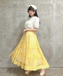 an another angelus | 【5色展開】レース切替チュールティアードスカート　夏服(スカート)