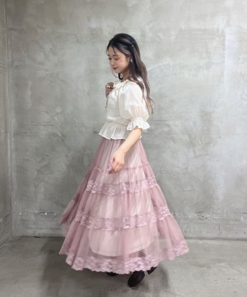 5色展開】レース切替チュールティアードスカート/ fint フィント 夏服