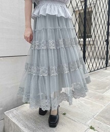 an another angelus（アンアナザーアンジェラス）の「【5色展開】レース切替チュールティアードスカート/ fint　フィント　夏服（スカート）」