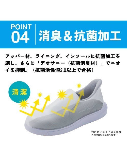 CEDAR CREST(セダークレスト )の「【CEDAR CREST】スパットシューズ(軽作業タイプ)耐油底 厨房靴 コックシューズ 樹脂先芯 安全靴 手を使わずに履ける(スリッポン・レディース・ホワイト/ブラック・22.5cm/23.0cm/23.5cm/24.0cm/24.5cm)」の10枚目の写真