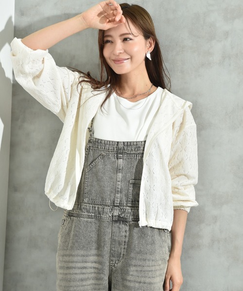 INTERPLANET(インタープラネット)の「アイレット調ZIPフードパーカー(ブルゾン・レディース・ブラック/アイボリー・FREE)」の10枚目の写真