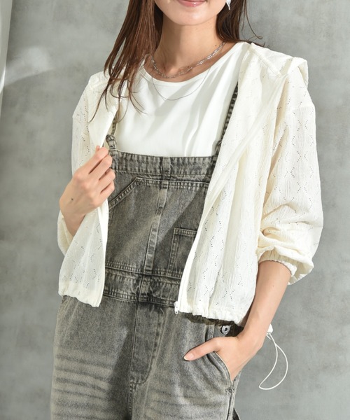 INTERPLANET(インタープラネット)の「アイレット調ZIPフードパーカー(ブルゾン・レディース・ブラック/アイボリー・FREE)」の6枚目の写真