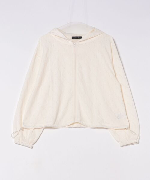 INTERPLANET(インタープラネット)の「アイレット調ZIPフードパーカー(ブルゾン・レディース・ブラック/アイボリー・FREE)」の4枚目の写真