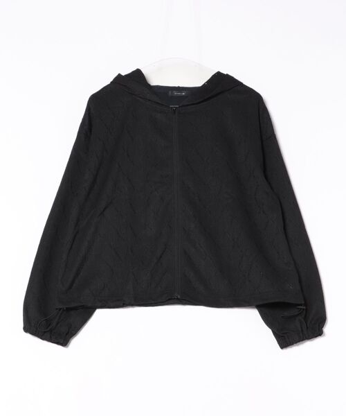 INTERPLANET(インタープラネット)の「アイレット調ZIPフードパーカー(ブルゾン・レディース・ブラック/アイボリー・FREE)」の5枚目の写真