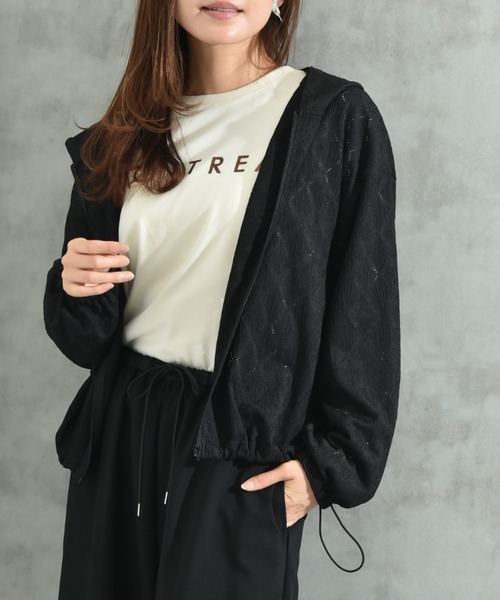 INTERPLANET(インタープラネット)の「アイレット調ZIPフードパーカー(ブルゾン・レディース・ブラック/アイボリー・FREE)」の16枚目の写真