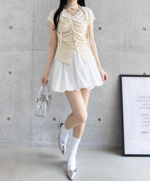 LOHEN 2024AW レイヤード2wayスカート　ホワイト ブライトカールマイヤー2WAYスカート|allureville OFFICIAL SITE