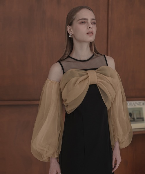 セール】【LEJA】フロントリボンチュールIラインワンピースドレス2点