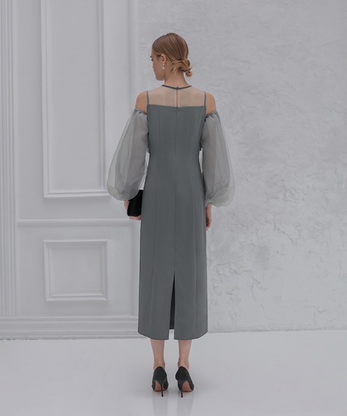 セール】【LEJA】フロントリボンチュールIラインワンピースドレス2点