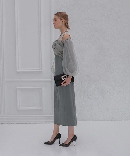 セール】【LEJA】フロントリボンチュールIラインワンピースドレス2点