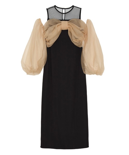 セール】【LEJA】フロントリボンチュールIラインワンピースドレス2点