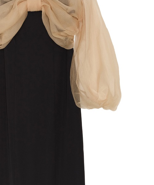 セール】【LEJA】フロントリボンチュールIラインワンピースドレス2点