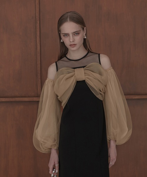 セール】【LEJA】フロントリボンチュールIラインワンピースドレス2点