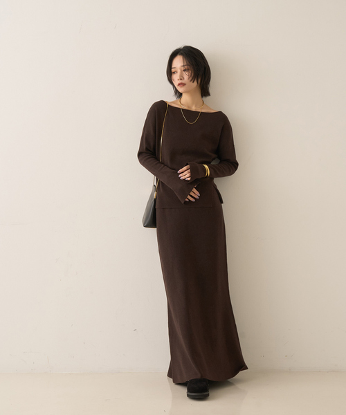 Rouge vif Anna（ルージュヴィフアンナ）の「【セットアップ対応】フレアドルマンニットプルオーバー（ニット/セーター・レディース・ブラウン/ボルドー/ダークネイビー・フリー）」の13枚目の写真