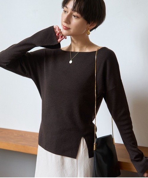 Rouge vif Anna（ルージュヴィフアンナ）の「【セットアップ対応】フレアドルマンニットプルオーバー（ニット/セーター・レディース・ブラウン/ボルドー/ダークネイビー・フリー）」の2枚目の写真